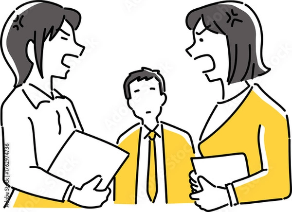 Fototapeta 喧嘩する女性を見る男性社員