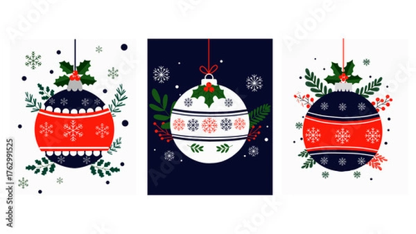 Fototapeta Merry Christmas and Happy New Year. Set of vector illustrations for background, greeting card, party invitation card, website banner, social media banner