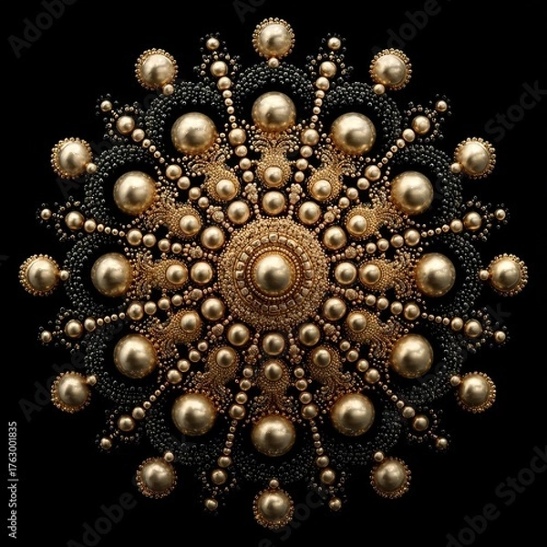 Obraz Elegant Golden Pearl Decoration on Black Background with Radiance