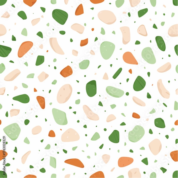 Fototapeta Terrazzo pattern with green and orange elements.