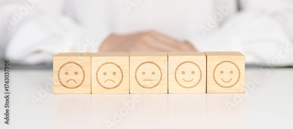 Obraz Woman show Emotion face block, Mental health Assessment, Psychology, Health Wellness, Feedback, Customer Review, Experience, Satisfaction Survey, Opinion, Evaluation and World Mental Health day