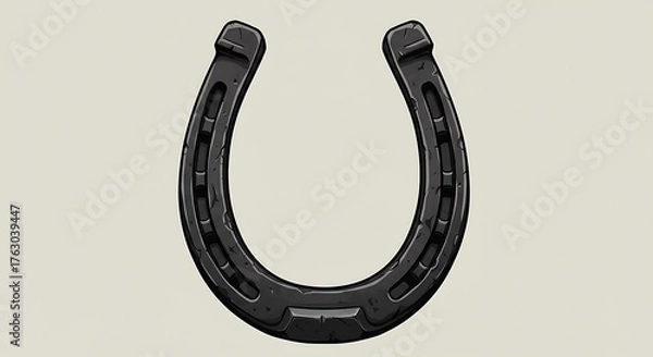 Obraz Black Horseshoe on White Background - Symbol of Luck and Protection.