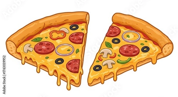 Obraz Delicious Pizza Slices with Pepperoni, Olives, and Cheese.