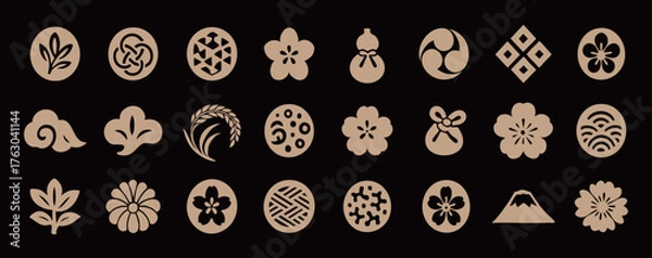 Obraz 手書き風の日本モチーフのイラストセット