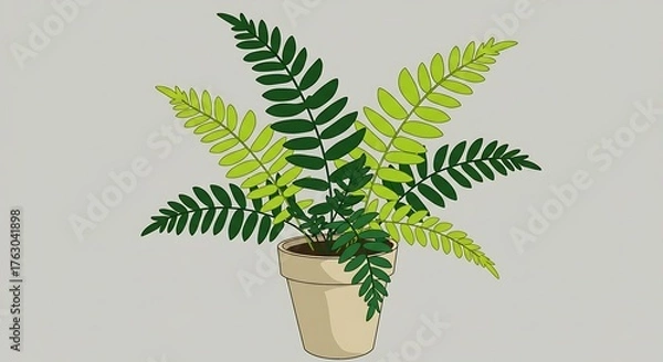 Obraz Fern Plant in Pot Illustration with Green and Yellow Fronds.