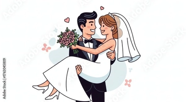 Obraz Bride and groom with bouquet