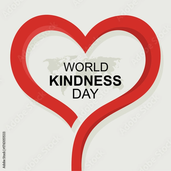 Fototapeta World Kindness Day 2025, World Kindness Day Typography with heart symbol and world map, November 13, Global Kindness Day, Kindness Awareness. great for posters, cards, banners and social media.