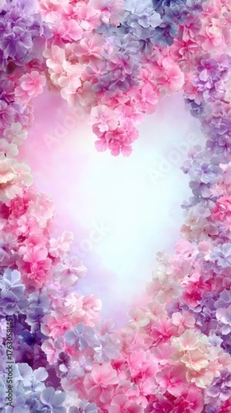 Obraz Ethereal Pastel Floral Frame with Luminous Heart Center, Romantic Dreamy Blooms.