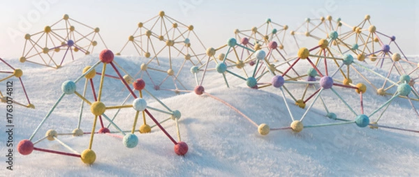 Fototapeta Serene abstract network connection shows technology and communication. Colorful constellations on minimal background