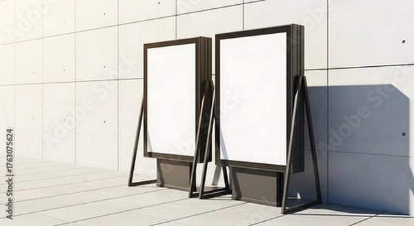 Fototapeta Two Blank Signboards on a Concrete Surface for Advertisement or Display Purposes