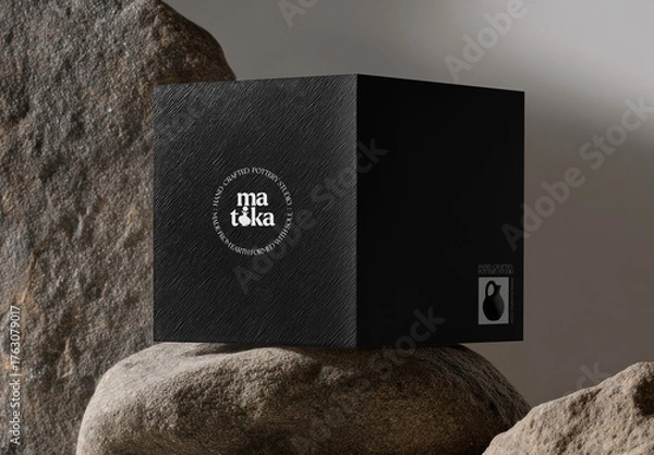 Obraz Elegant Black Box On Rocks Mockup PSD