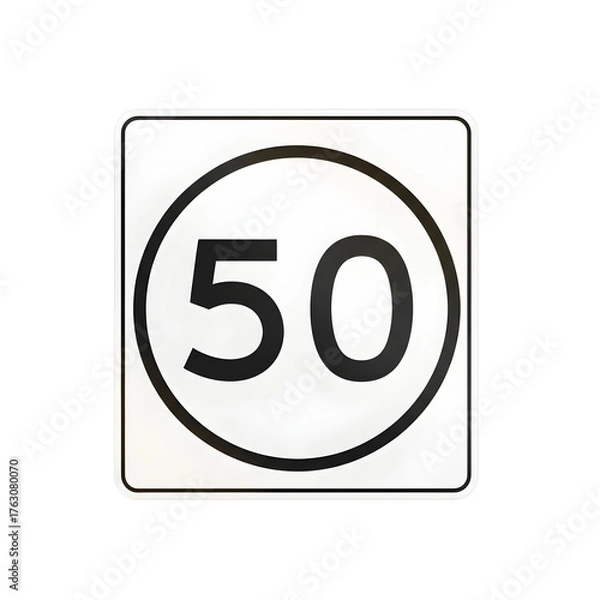 Fototapeta Speed limit sign displaying 50 a traffic regulation symbol for drivers isolated on white