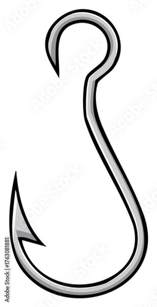 Fototapeta Sharp metal fishing hook with curved barb and looped eye for angling tool