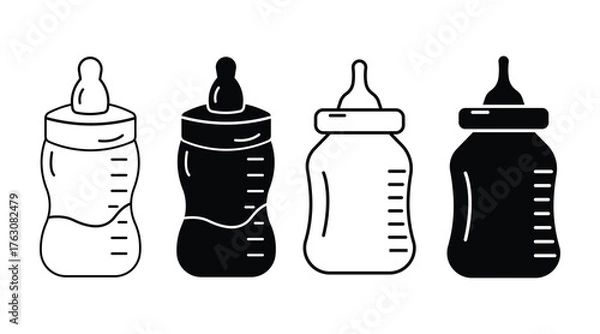 Fototapeta Baby feeding Bottle Icon Set. Milk Feeding Bottle Vector Collection. black and white vector measurement markings, infant feeding tools, vector  illustration.