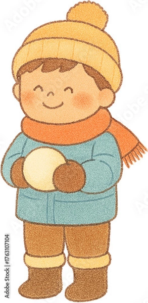 Obraz 
눈덩이를 든 겨울 어린이 캐릭터 
