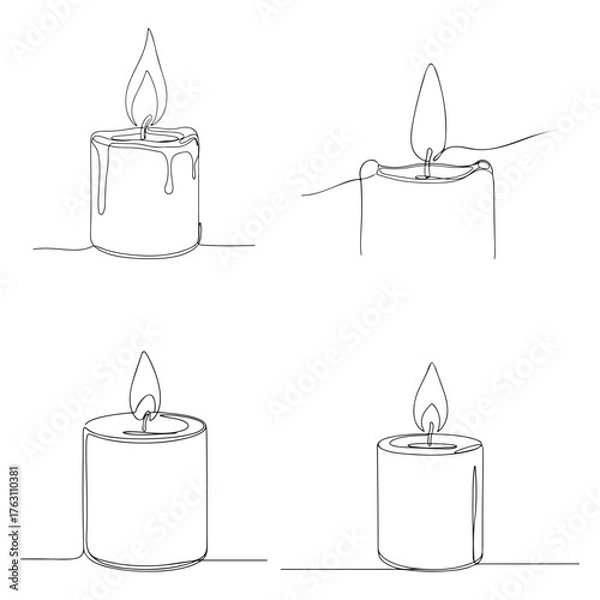 Obraz Minimal candle line art | Simple burning candle outline illustration