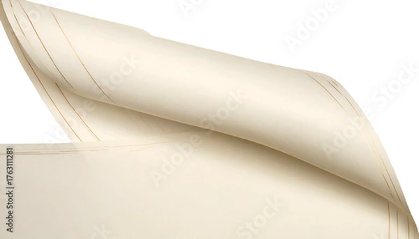 Fototapeta Close-up of curled parchment edges revealing inner sheets with delicate lines and subtle texture