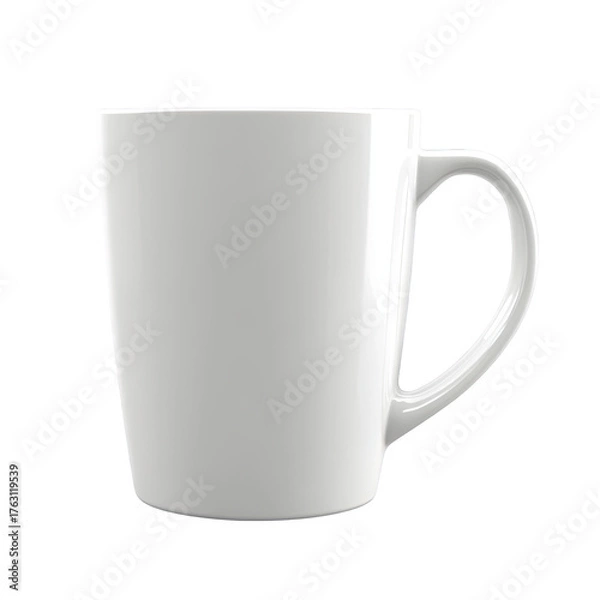 Obraz A clean white ceramic mug with a comfortable handle isolated on transparent background