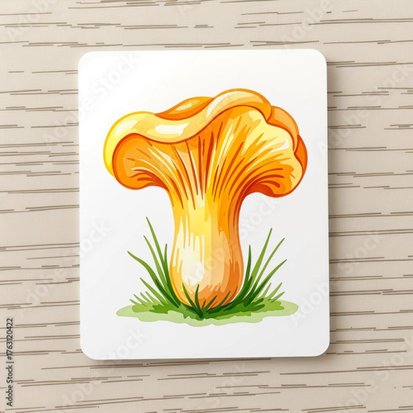 Obraz Chanterelle mushroom illustration on white background with copy space, training card