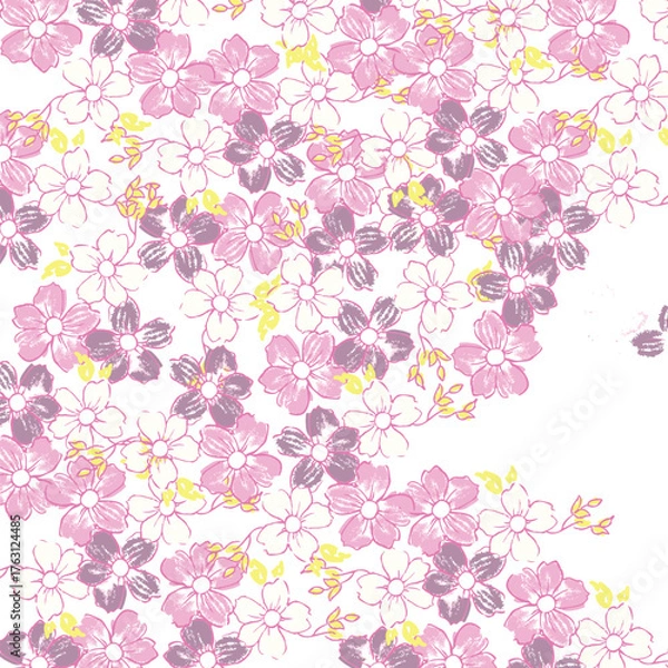 Obraz seamless pattern with flowers Shows a floral pattern with small pink flowers. Full-frame composition, pink-white tone. Delicate style, design background