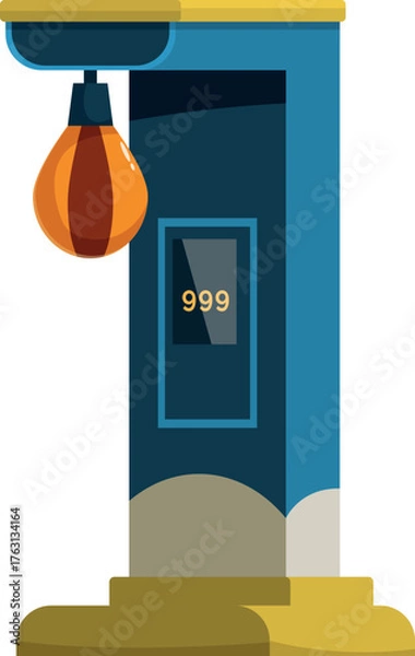 Fototapeta Punching machine showing high score on digital display, featuring hanging bag for testing strength in amusement park or gym