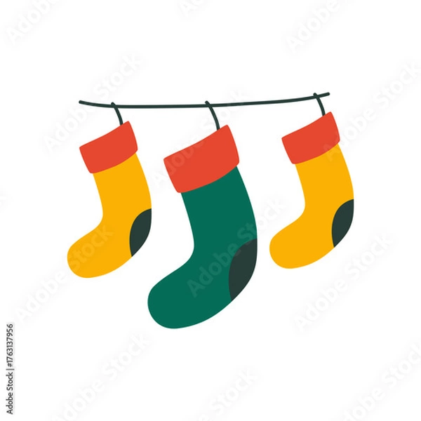 Obraz Cartoon Christmas Stockings on String