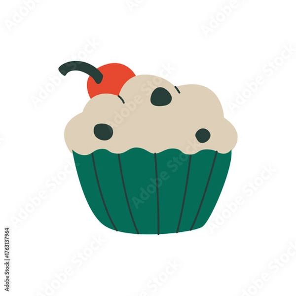 Obraz Cartoon Cupcake with Cherry on Top