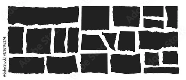 Fototapeta Jagged edge torn paper piece collage grunge cut out shapes vector illustration. Ripped paper abstract frame shape text box template collection.