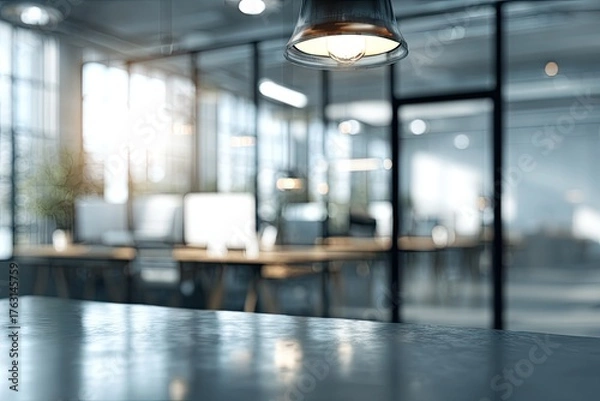 Fototapeta Modern office interior, blurred focus on a table