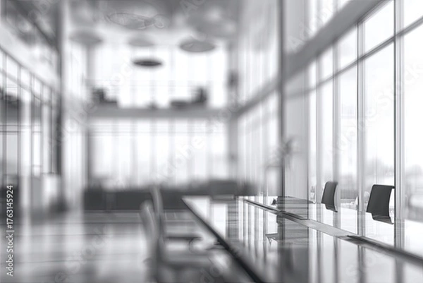 Fototapeta Gray-scale modern office interior