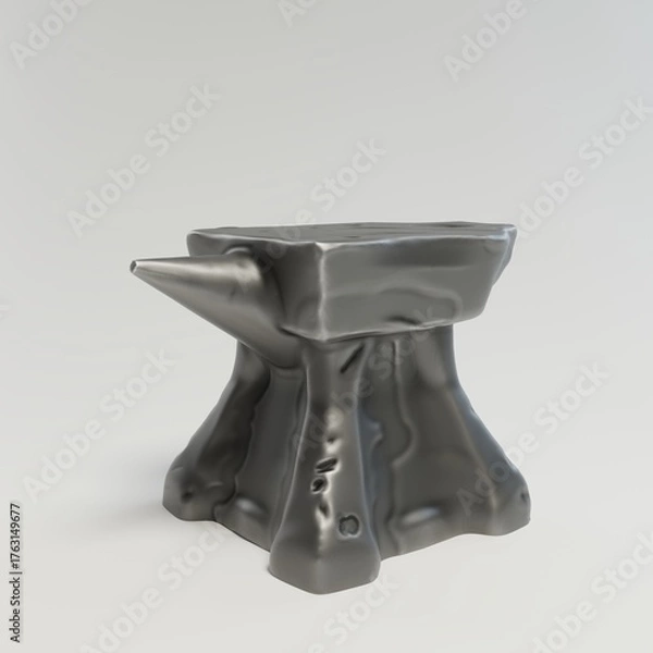 Fototapeta Metallic Anvil Stool - 3D Rendered Sculptural Furniture