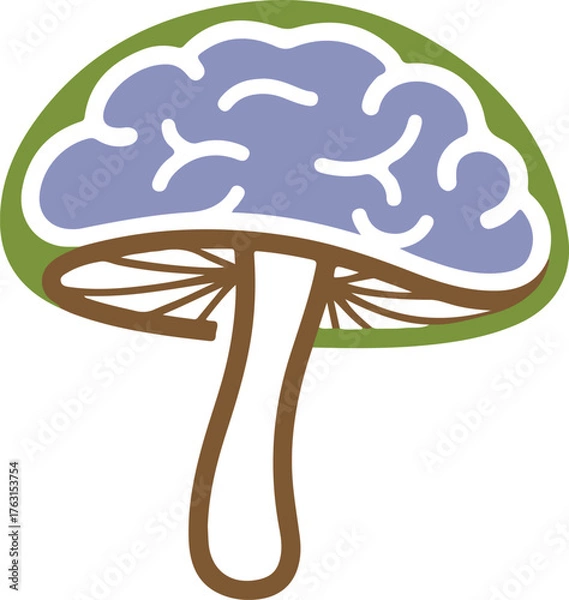 Obraz  brain mushroom illustration, a whimsical concept blending intelligence with nature, symbolizing growth, knowledge, and the power of imagination
