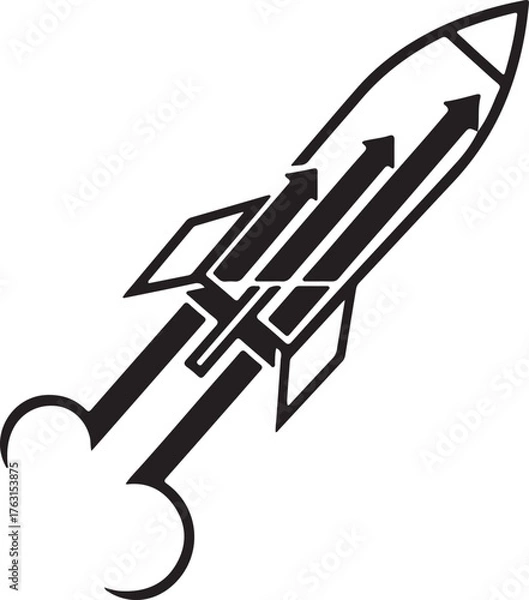 Obraz  a stylized black and white rocket with arrows inside, symbolizing rapid growth and forward movement