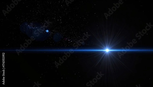 Fototapeta Bright Star Exploding in Dark Space with Lens Flare and Star Dust Particles Visible in the Distant Background