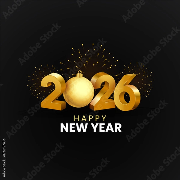 Fototapeta 2026 Happy New Year 3D Style Poster or Card Design