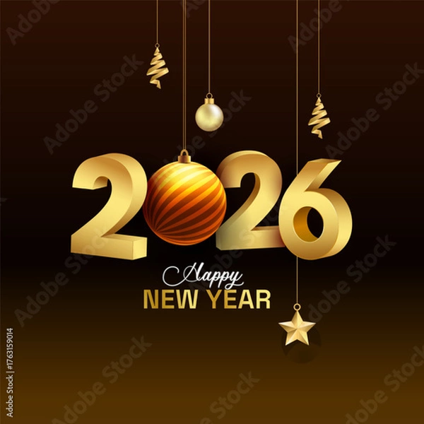 Fototapeta 2026 Happy New Year 3D Style Poster or Card Design
