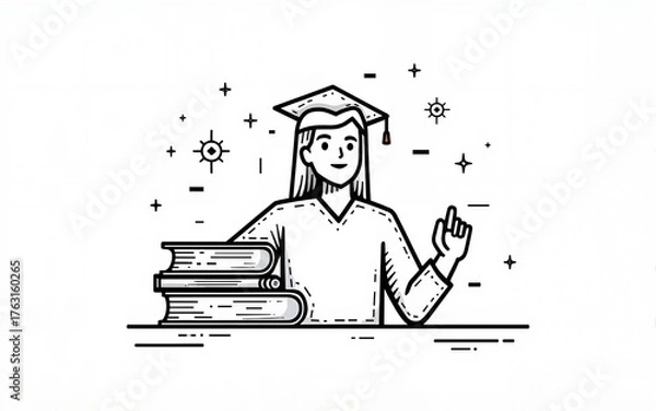 Fototapeta School college or graduation in  Continuous Line Drawing of Vector One Line Style Icon Hand Drawn Illustration. High quality
