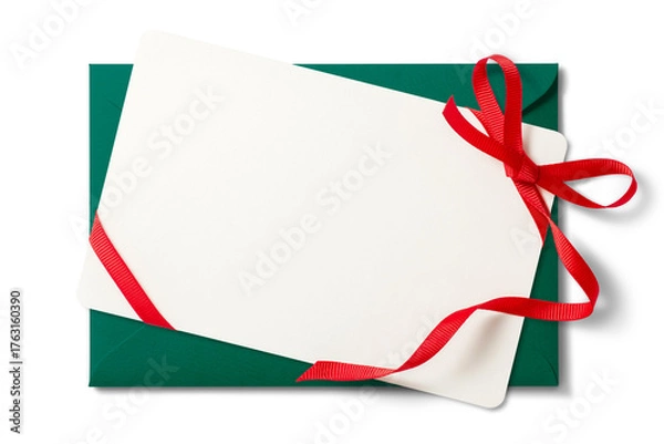 Obraz リボンを結んだカードと緑色の封筒