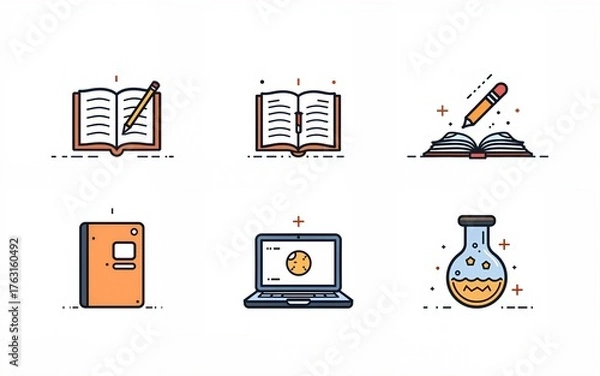 Fototapeta Education Line Editable Icons set. Vector illustration in modern thin line style of school icons: school subjects, supplies, science, and online learning. Isolated on white. High quality