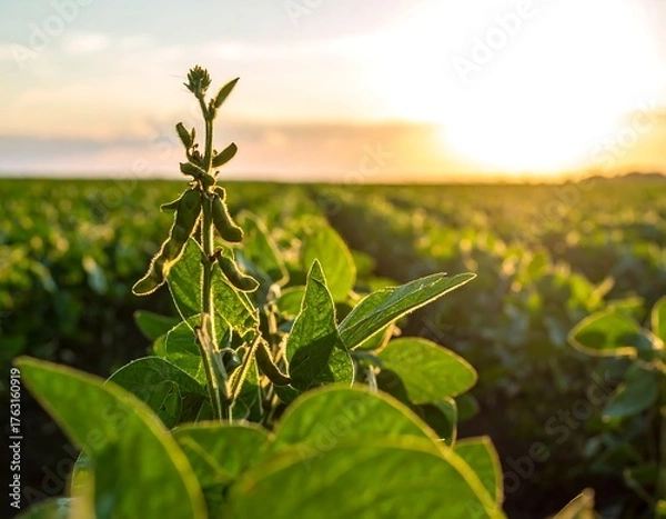 Obraz Soybean field at sunset
