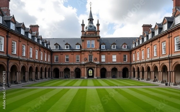 Obraz View of a building on the parliament square inside of the trinity college campus in Dublin, Ireland. High quality