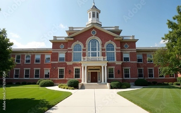 Obraz Exterior view of a typical American school building. High quality