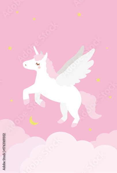 Obraz ピンクの空を駆けるユニコーン