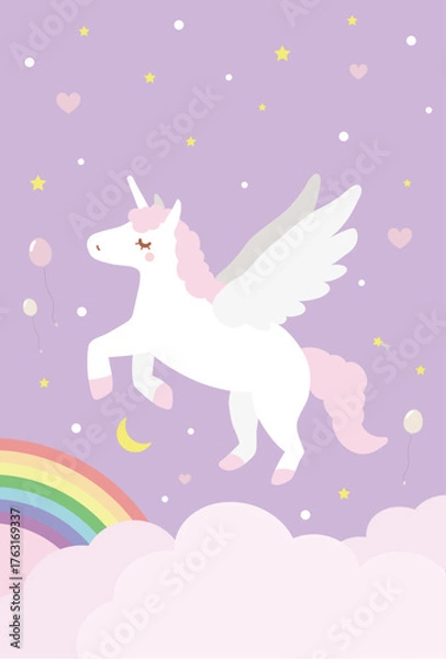 Obraz 夢の空を駆けるユニコーン
