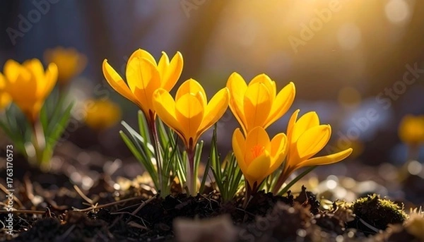 Obraz Spring crocuses in bright sunlight