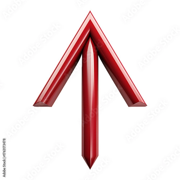 Fototapeta Glossy red upward arrow isolated on transparent background