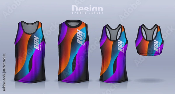 Obraz Sleeveless shirt sport design template, jersey mockup for Men's and Women's, Running singlet, basketball Tank top.