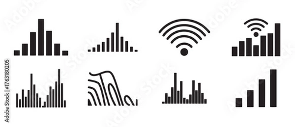 Fototapeta Icons of Wireless Signals and Data Bars, Technology Concept, Digital Illustration, Stylish Graphic Design vector.