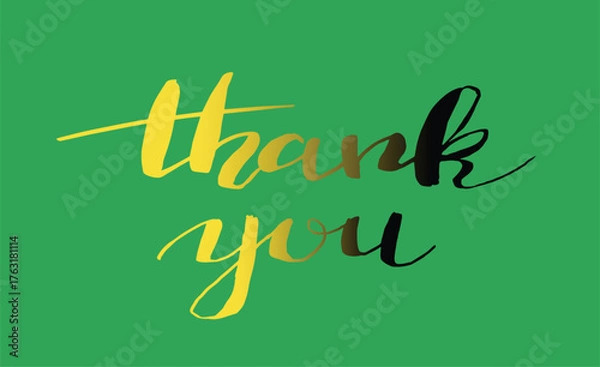 Fototapeta Thank you bulk lettering sign. Handwritten modern brush lettering on white background. Simple, handwritten "Thank You" message against a solid, bright green background, vector illustration.