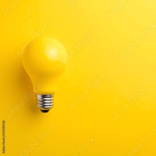 Fototapeta A vibrant yellow light bulb mounted on a textured white wall, casting a warm glow that enhances the cozy atmosphere of the room.
